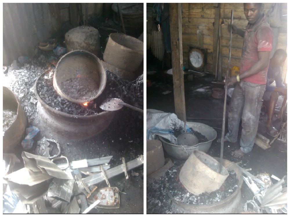 Making of pots with scraps at Agbobloshie 